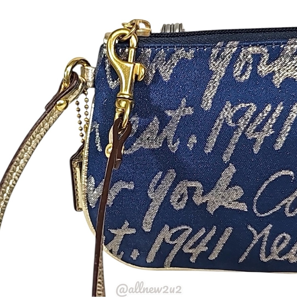 Coach Signature 1941 New York Heart Ltd. Edition Blue and Silver Wristlet - Picture 4 of 8